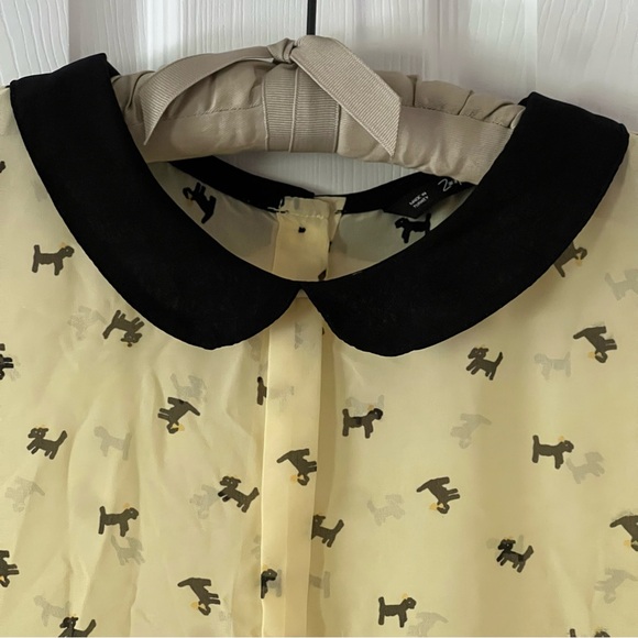 Zara Yellow Dog Print Women’s Blouse - Size M - Picture 2 of 4